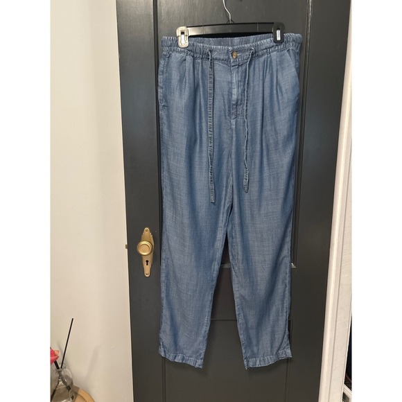 American Eagle Chambray Pants Drawstring Waist Paperbag Pants Size 10 - Picture 1 of 5